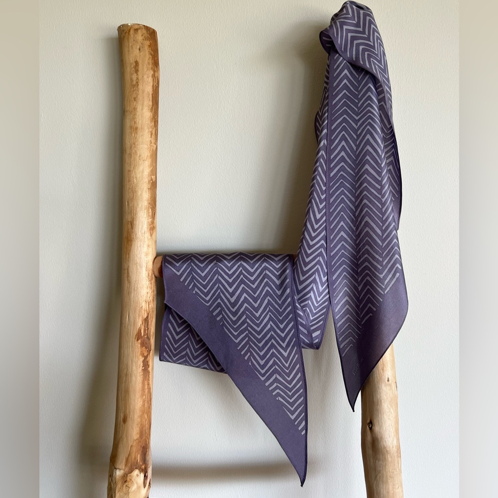 Vintage Evan Picone Scarf 100% Silk Lavender Chevron Wrap 60” Bias Oblong